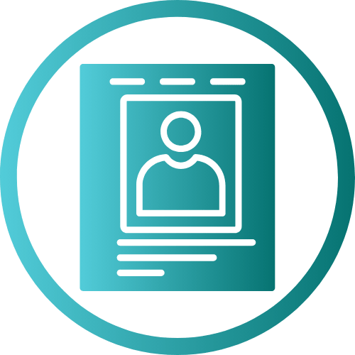 Teal icon of a profile card inside a circular outline, suggesting account or profile updates.